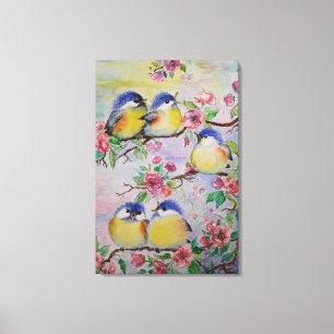 Impressão Em Tela Watercolor - Linhas Sparrows Cutes