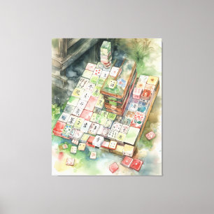 Impressão Em Tela Watercolor Mahjong Art