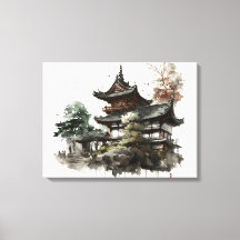 Watercolor painting style of a japanese temple