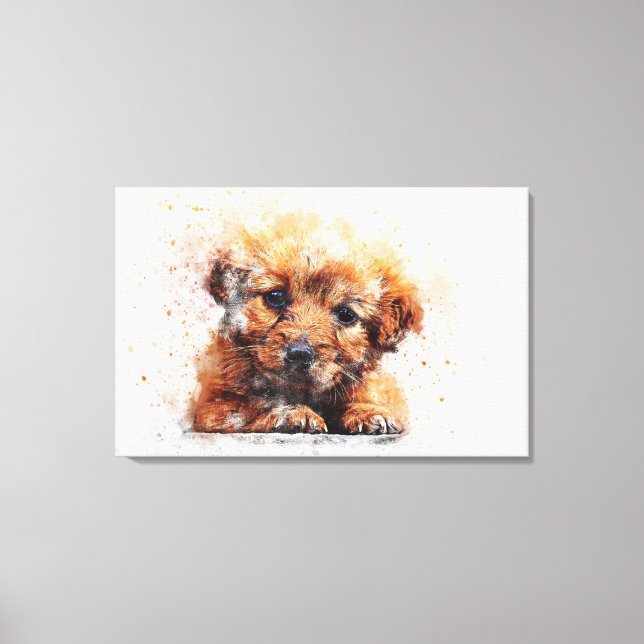 Impressão Em Tela Watercolor Puppy (Frente)