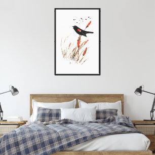 Impressão Em Tela Watercolor Red Wing Blackbird Bird Nature art