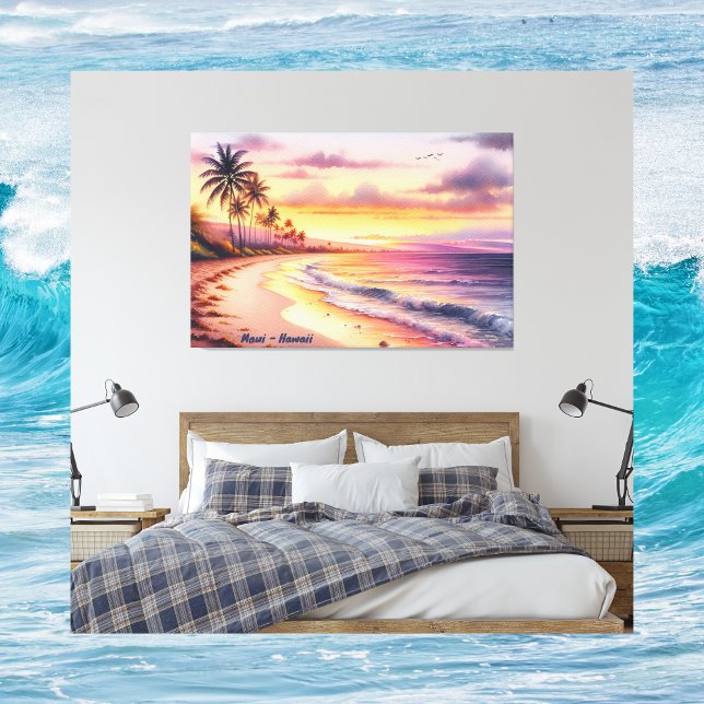 Impressão Em Tela Watercolor Sketch Maui Hawaii Colorido | (Criador carregado)