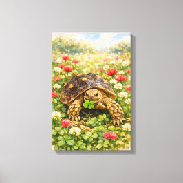 Impressão Em Tela Watercolor Sulcata Tortoise with lucky clover