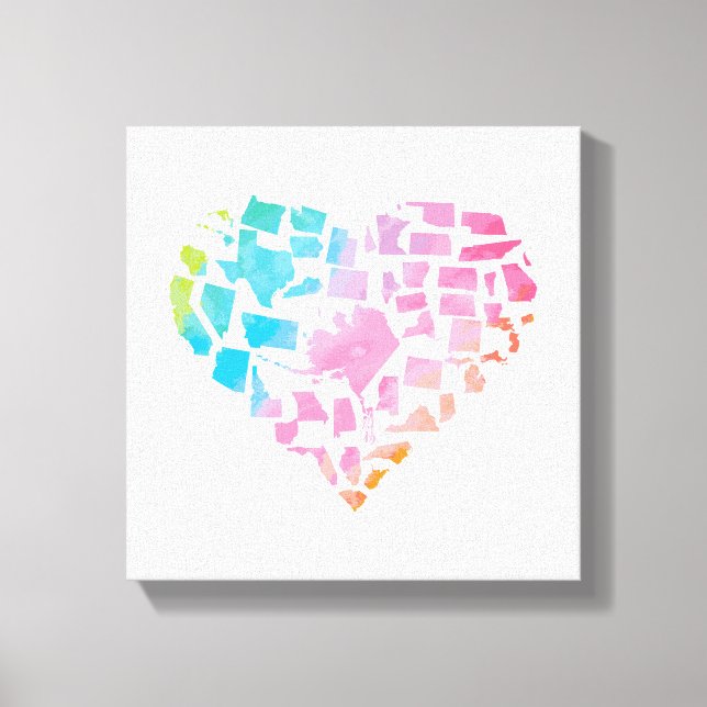 Impressão Em Tela Watercolor United States Heart (Frente)