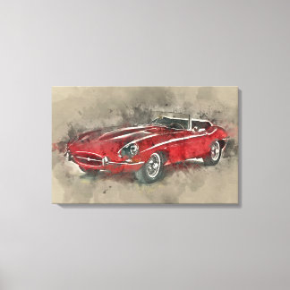 Impressão Em Tela Watercolor Vintage Race Carro Wall Telas