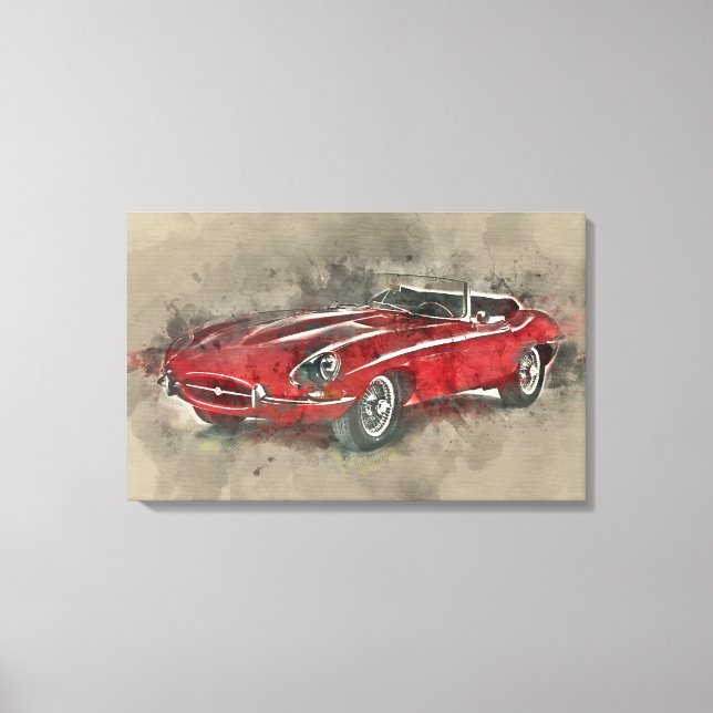 Impressão Em Tela Watercolor Vintage Race Carro Wall Telas (Frente)