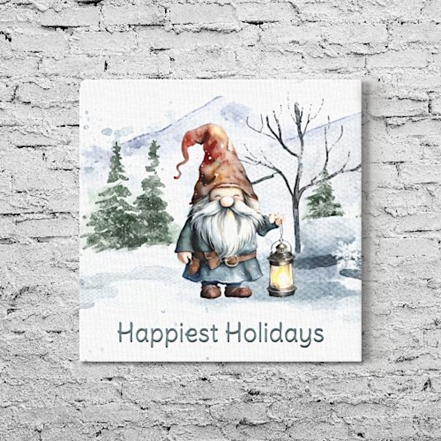 Impressão Em Tela Watercolor Winter Christmas Gnomo (Watercolor Winter Christmas Gnome Canvas Print)