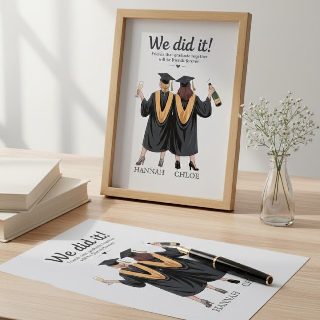 Impressão Em Tela We Did It Best Friends Graduation Illustration (Criador carregado)