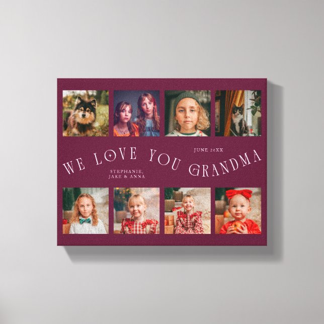 Impressão Em Tela We Love You Grandma | 8 Photo Grid Cranberry (Frente)