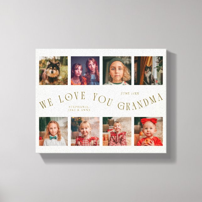 Impressão Em Tela We Love You Grandma | 8 Photo Grid Cream (Frente)
