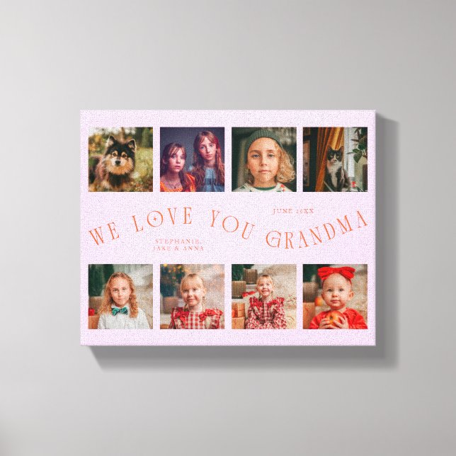 Impressão Em Tela We Love You Grandma | 8 Photo Grid Orange Pink (Frente)