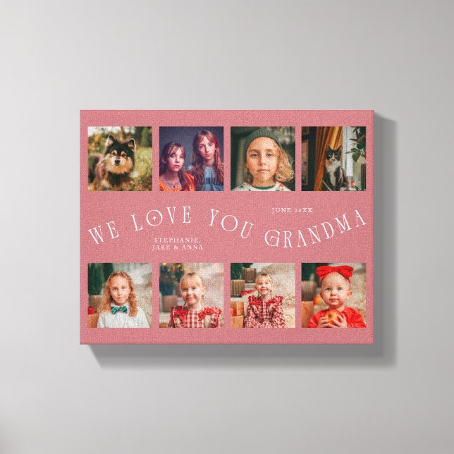 Impressão Em Tela We Love You Grandma | 8 Photo Grid Pink (Frente)