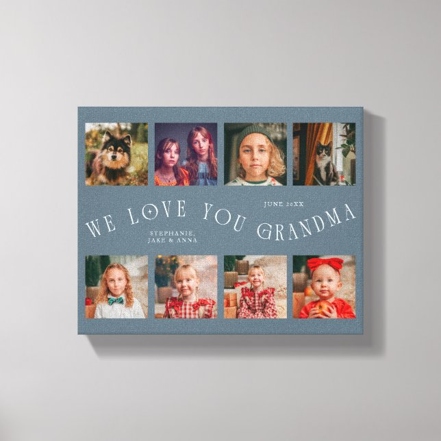 Impressão Em Tela We Love You Grandma | 8 Photo Grid Slate Blue (Frente)