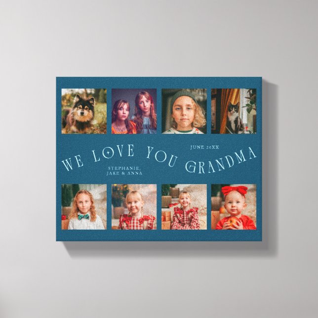 Impressão Em Tela We Love You Grandma | 8 Photo Grid Teal (Frente)