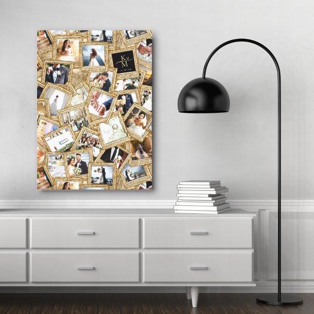 Impressão Em Tela Wedding Keepsas30 Photo Collage Dourado ID1065 (Criador carregado)