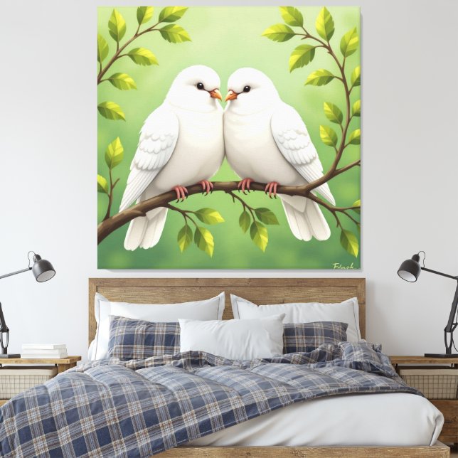Impressão Em Tela Weiße Tauben der Liebe (Insitu(Quarto))