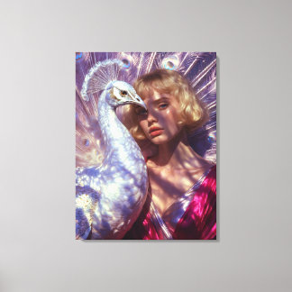 Impressão Em Tela Weißer Pfau und Schönheit in rosa Eleganz