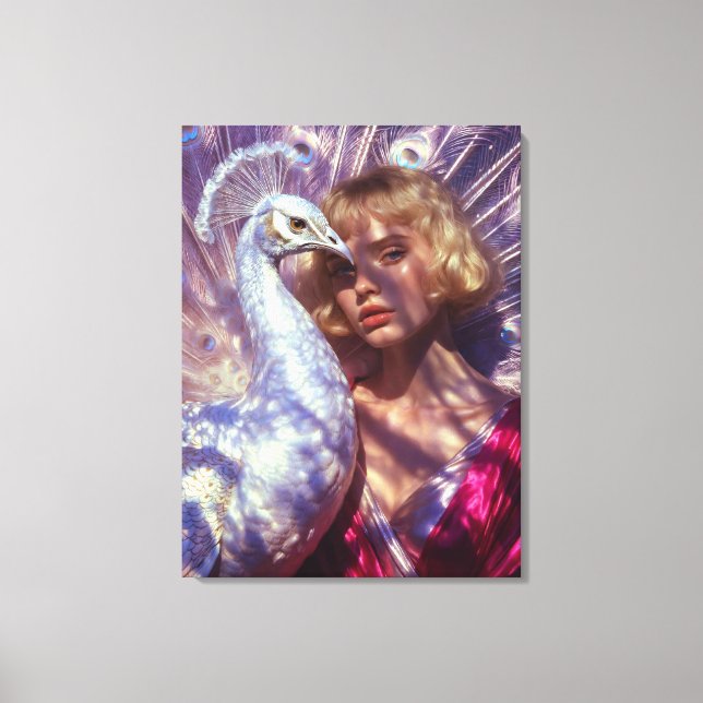 Impressão Em Tela Weißer Pfau und Schönheit in rosa Eleganz (Frente)