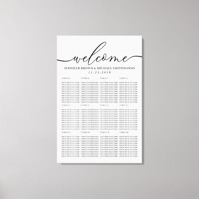 Impressão Em Tela Welcome Modern Clean Simple Seating Table Numbers (Frente)