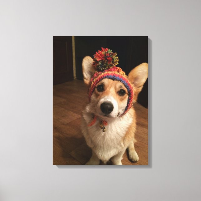 Impressão Em Tela Welsh Corgi Pembroke Vestindo Um Chapéu Mão (Frente)