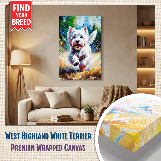 Impressão Em Tela West Highland White Terrier "Westie" Dog Portrait (Vibrant Westie Acrylic Canvas – Modern Pet Art)