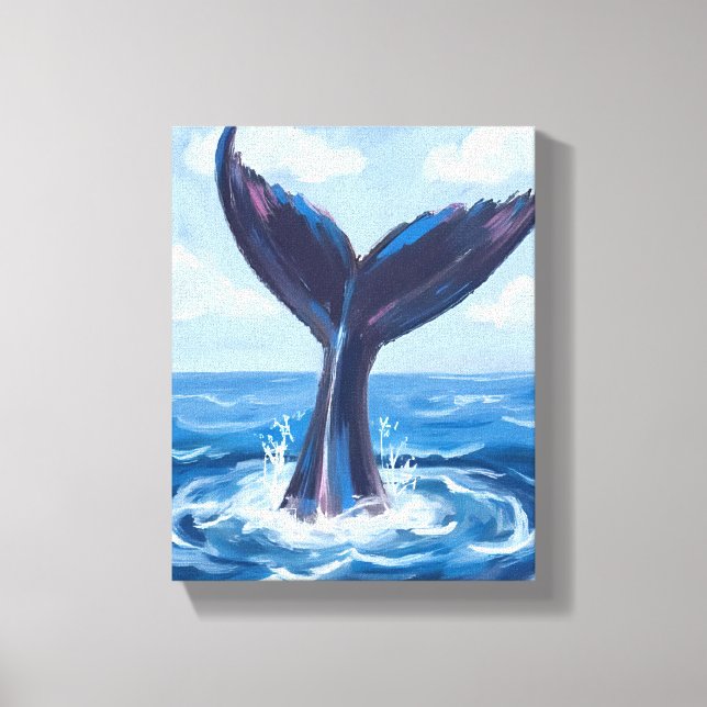 Impressão Em Tela Whale Watching | Blue Ocean Watercolor (Frente)