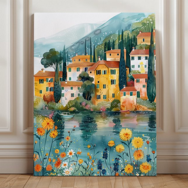 Impressão Em Tela Whimsic italiano Lakeside Village Art (Criador carregado)