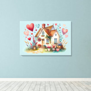 Impressão Em Tela Whimsical Cottagecore Heart House Art