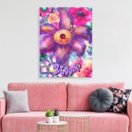 Impressão Em Tela Whimsical Floral Abstract Art Teal Personalized