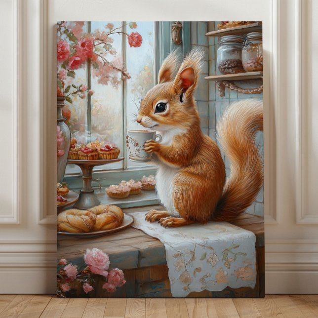 Impressão Em Tela Whimsical Squirrel Tea Party Woodland Kitchen (Criador carregado)
