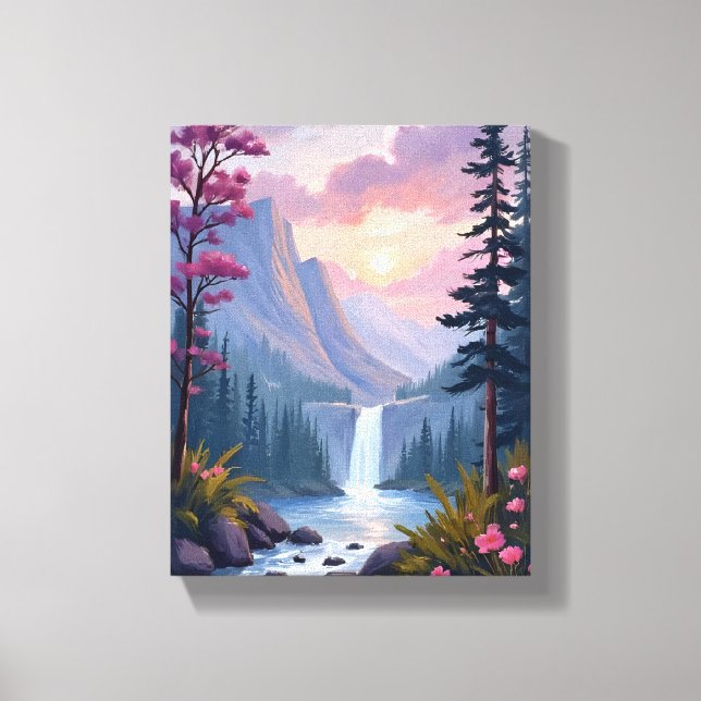 Impressão Em Tela Whimsical Waterfall | Magical Floral Landscape (Frente)