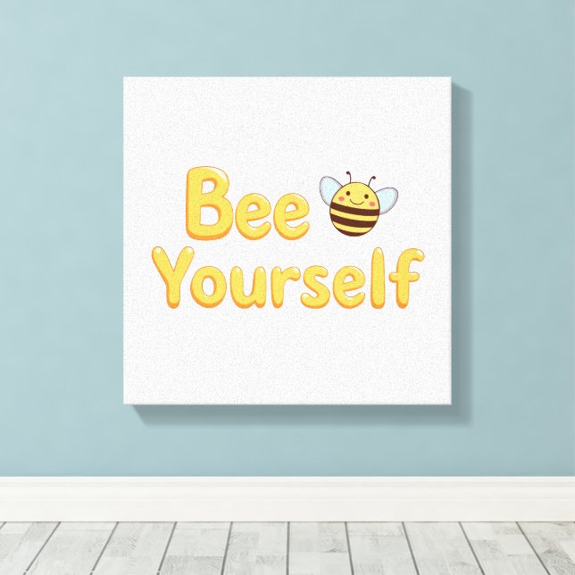 Impressão Em Tela Whimsical Yellow Bumblebee and Quote (Insitu(piso de madeira))