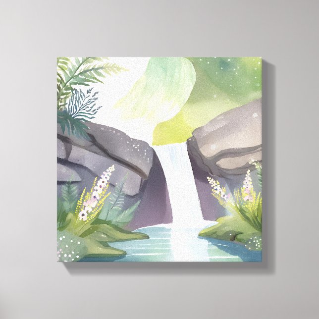 Impressão Em Tela Whisper em Cascata | Paisagem de Aquarela Natureza (Frente)