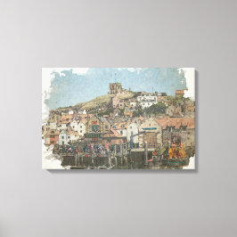 Impressão Em Tela Whitby Harbour and St Mary's Church Watercolor Art