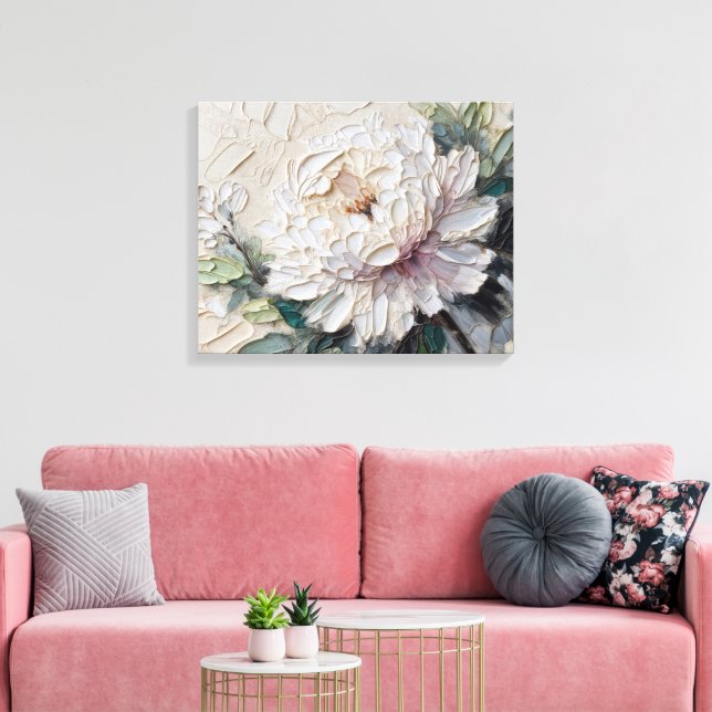 Impressão Em Tela White Peony Impasto Art (Insitu(Sala de estar))