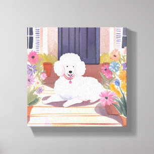 Impressão Em Tela White Poodle   Flores de Aquarela Cão Pet