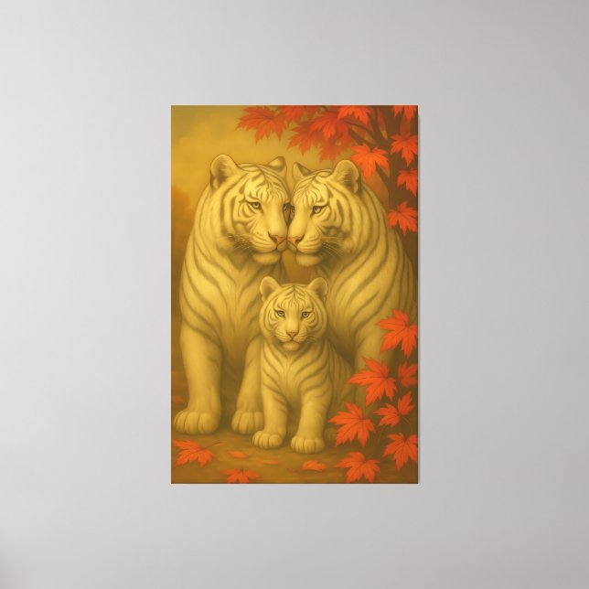 Impressão Em Tela White Tiger Family – Autumn Maple Fine Art Wall Ar (Frente)