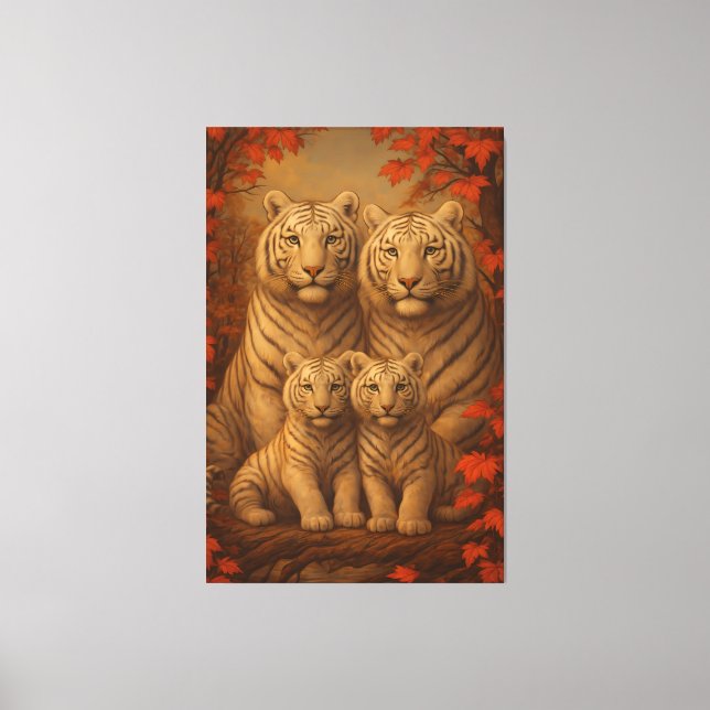 Impressão Em Tela White Tiger Family of Four – Autumn Maple Fine Art (Frente)