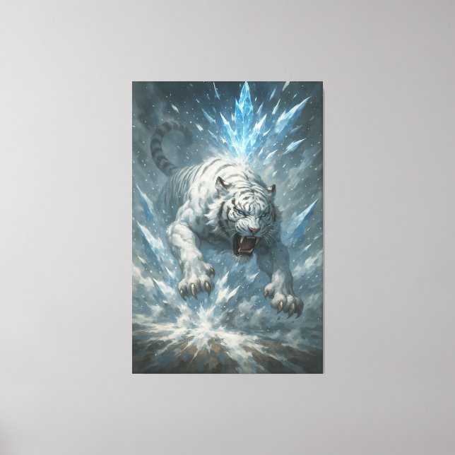 Impressão Em Tela White Tiger – Frost King Ice Burst Descent – ManJi (Frente)