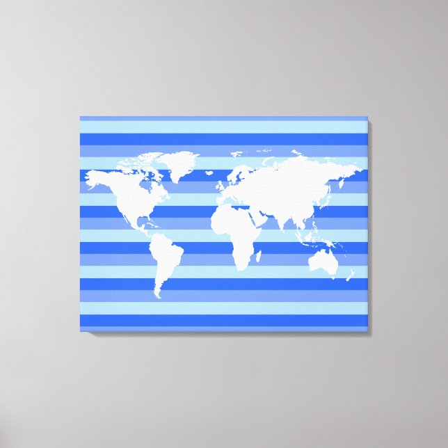 Impressão Em Tela White World map em listrado azul (Frente)