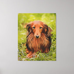 Impressão Em Tela Wiener Brown Dachshund Na Grama No Jardim Xmas