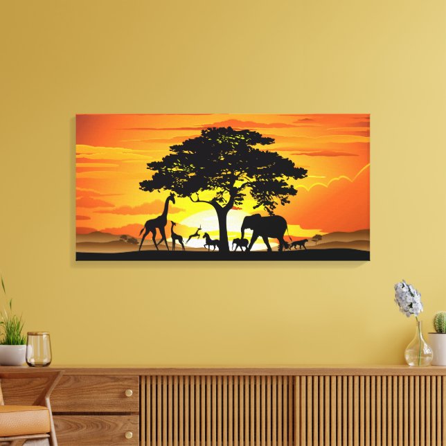 Impressão Em Tela Wild Animals on African Savanna Sunset (Insitu(Sala de estar))
