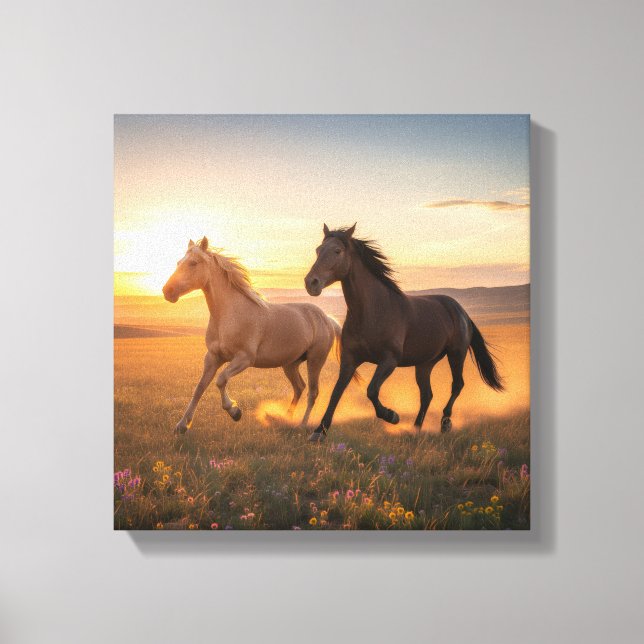 Impressão Em Tela Wild Prairie Run – Horses at Sunset Wall Art (Frente)
