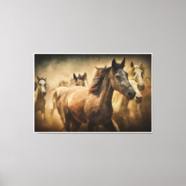 Impressão Em Tela Wild Running Horses: Western Rustic Wildlife Art