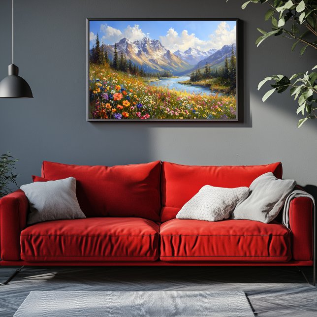 Impressão Em Tela Wildflower Hillside Overlook Crystal (Alpine Mountains Artwork)