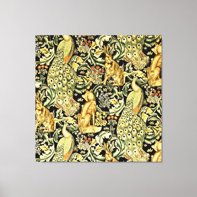 Impressão Em Tela William Morris Forest Tapeçaria Fox Hare Peacock (Frente)