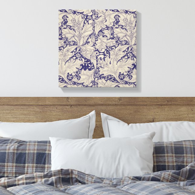 Impressão Em Tela William Morris Wallflower Blue damask (Insitu(Quarto))