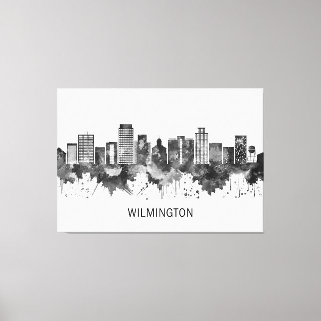 Impressão Em Tela Wilmington Delaware Skyline BW (Frente)