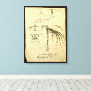 Impressão Em Tela Wing on Flying Machine Sketch por Leonardo da Vinc