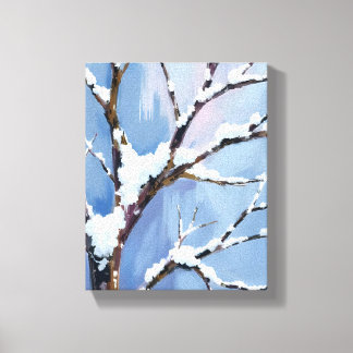 Impressão Em Tela Winter Wonderland Snowy Tree Branches Painted